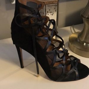 Aquazzura Firenze Black Suede lace up pumps